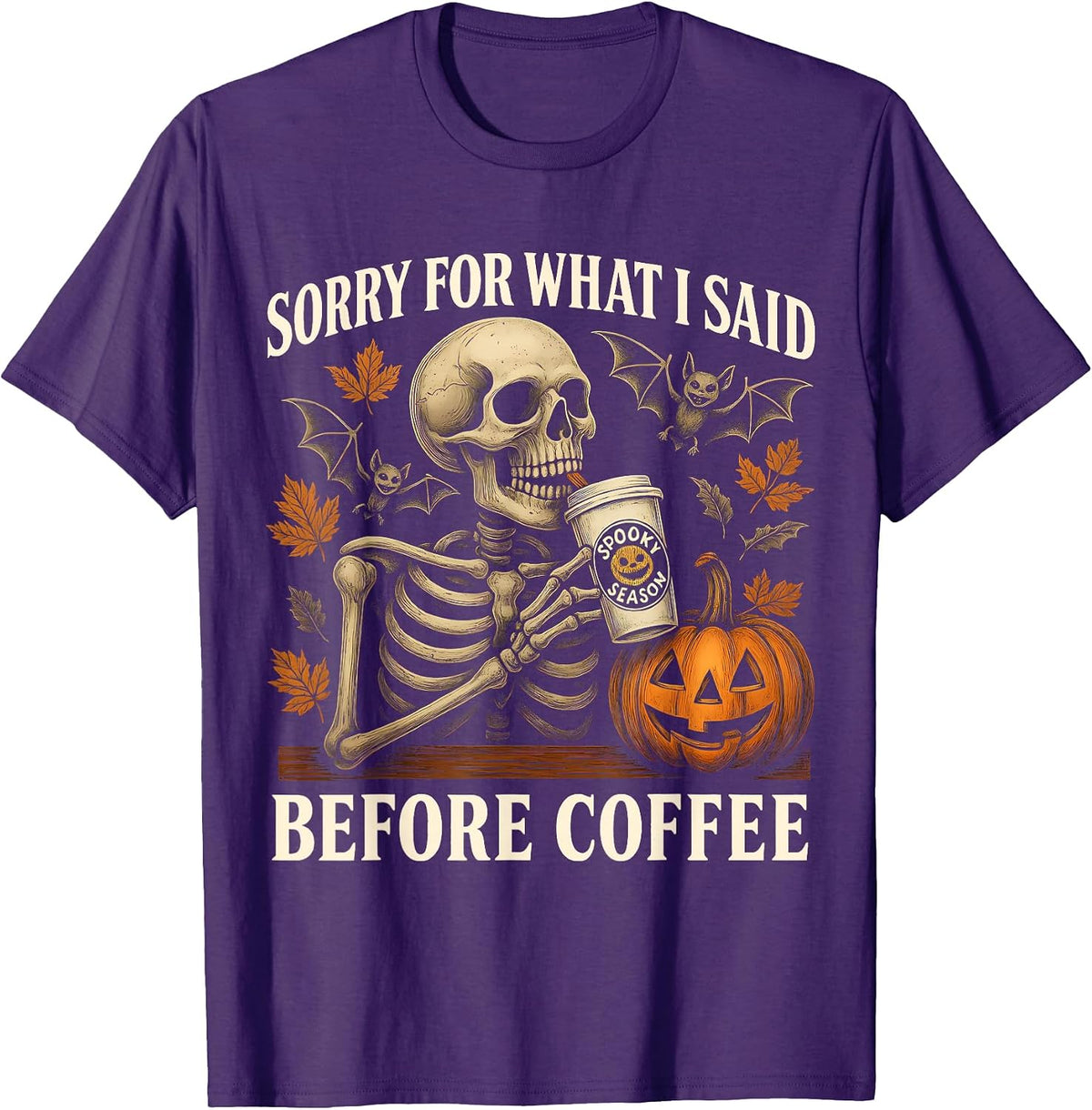 Funny Halloween Skeleton Drinking Coffee Pumpkin Women Men T-Shirt