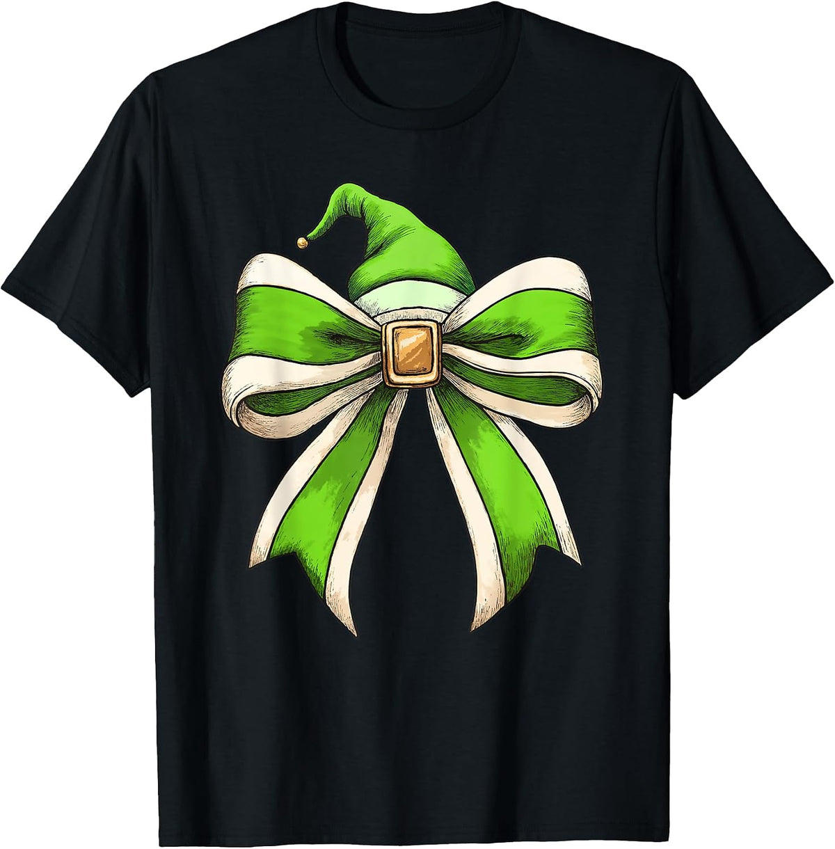 Coquette Christmas Bow Girls Women Holiday Ribbon Green Elf T-Shirt