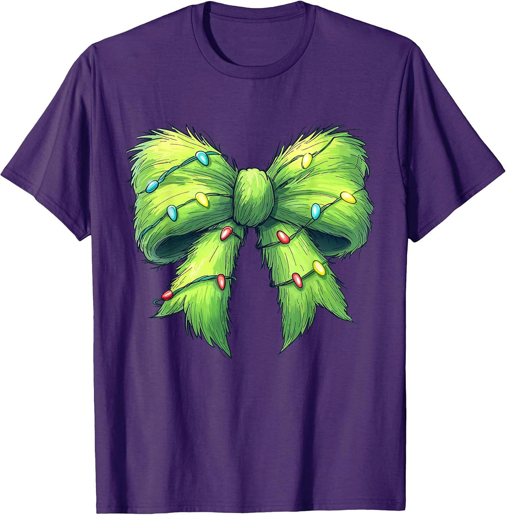 Coquette Christmas Bow Girl Women Holiday Ribbon Tree Lights T-Shirt