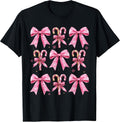 Cute Coquette Bow Candy Canes Christmas Pink Bow Girls Teens T-Shirt