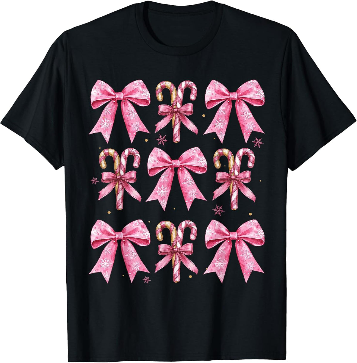 Cute Coquette Bow Candy Canes Christmas Pink Bow Girls Teens T-Shirt