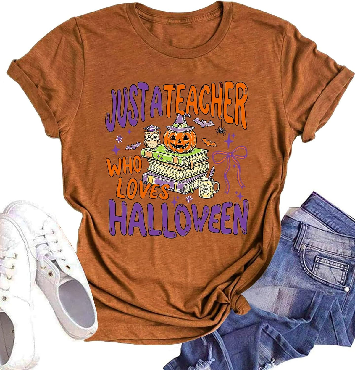 Halloween Teacher Shirts Women Just A Teacher Who Loves Halloween Tshirt Spooky Teacher Tee Top