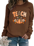 Cute Teacher Sweatshirt for Women Retro Pumpkin Graphic Fall Sweatshirts