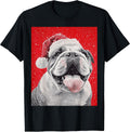 Bulldog Christmas Dog Wearing Santa Claus Hat T-Shirt