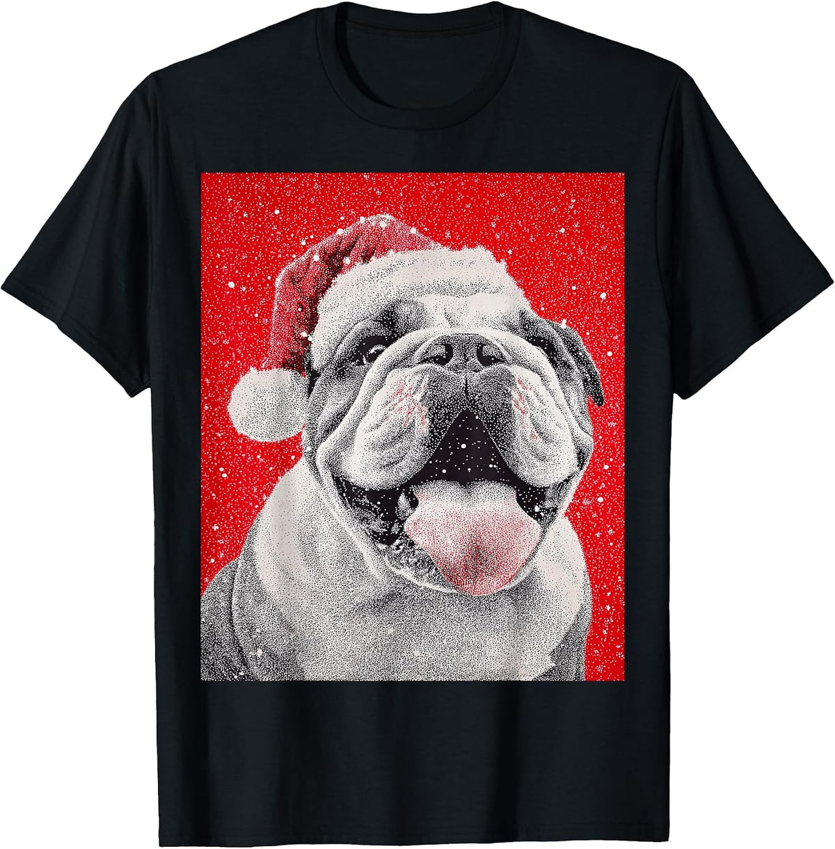 Bulldog Christmas Dog Wearing Santa Claus Hat T-Shirt