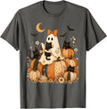Cute Halloween Ghost Black Cat Pumpkin Patchwork Cat Mom T-Shirt