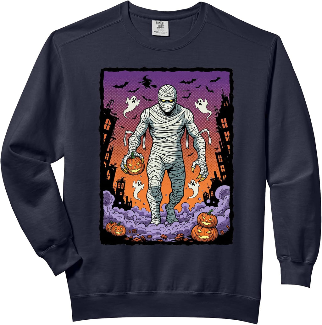 Halloween Mummy Pumpkin Retro Horror Art Comfort Colors Adult Sweatshirt