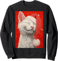 Red Christmas Design White Cat Sweatshirt