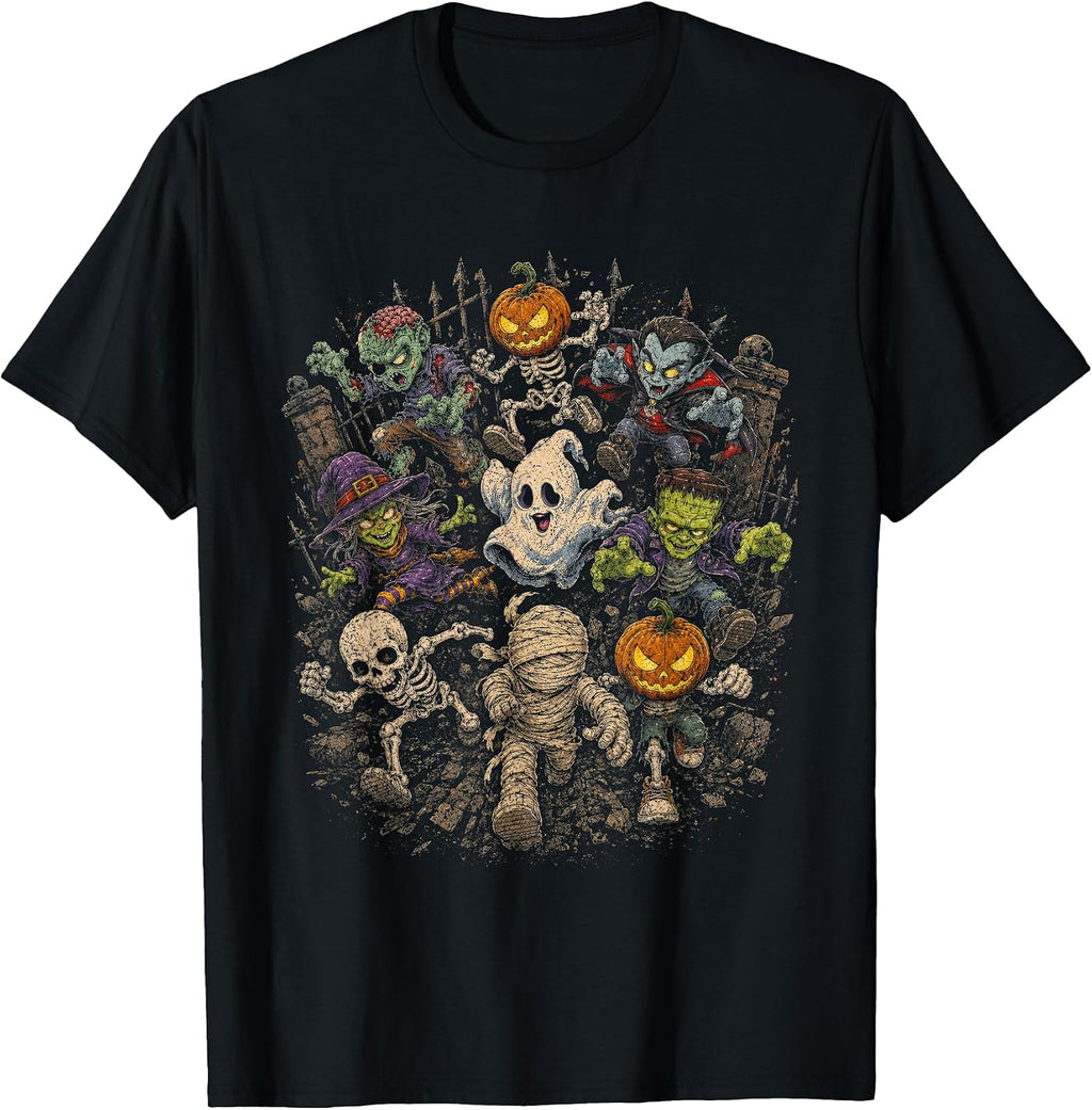 Scary Halloween Monster Squad Shirt Skeleton Zombie Pumpkin T-Shirt