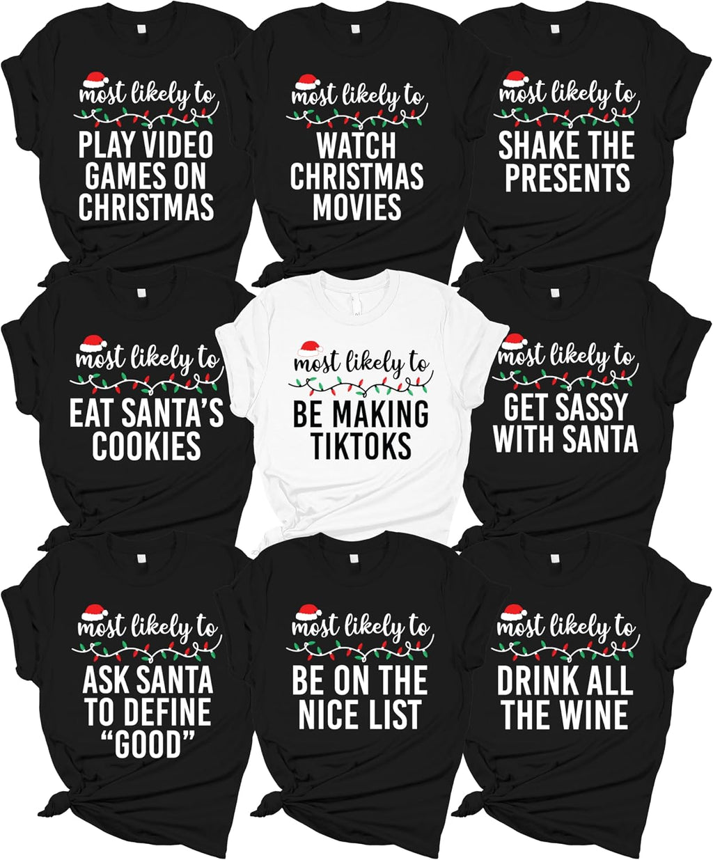 Most Likely to Christmas Shirts for Family Matching Christmas Pajamas Funny Christmas Tshirts for Party Group Friends Holiday Family Christmas Shirts Xmas PJ Tops Multicolor