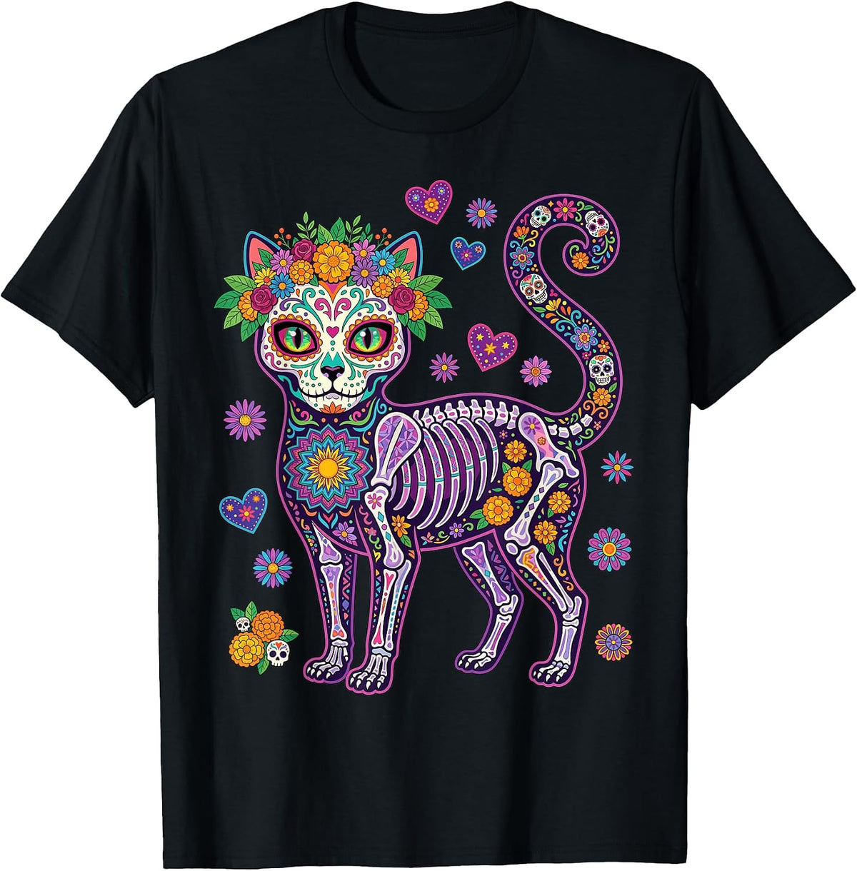 Day of The Dead Cat Dia de Los Muertos Sugar Skull T-Shirt