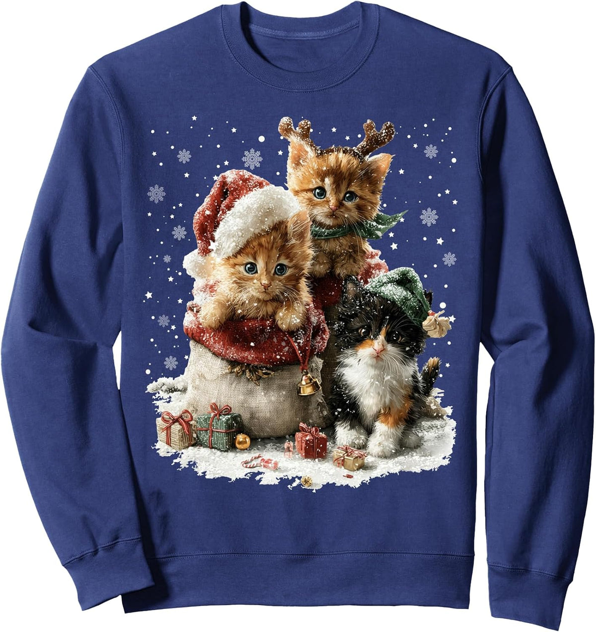 Funny Cat Christmas Light Santa Xmas Decorations Meowy Sweatshirt