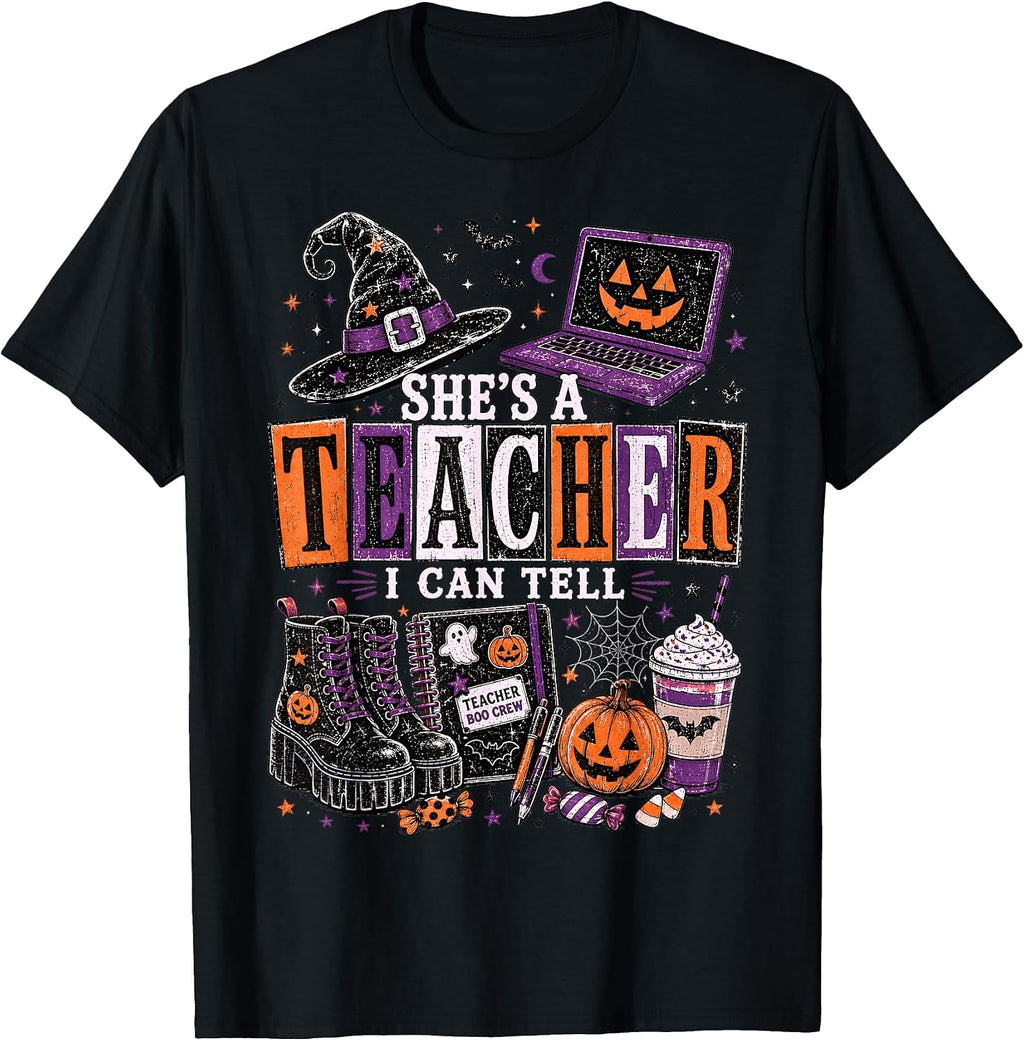 Shes A Teacher I Can Tell Spooky Halloween Teacher T-Shirt