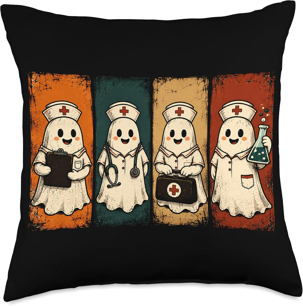 Funny Nurse Halloween Shirt Cute Ghost Nurse Squad Throw Pillow