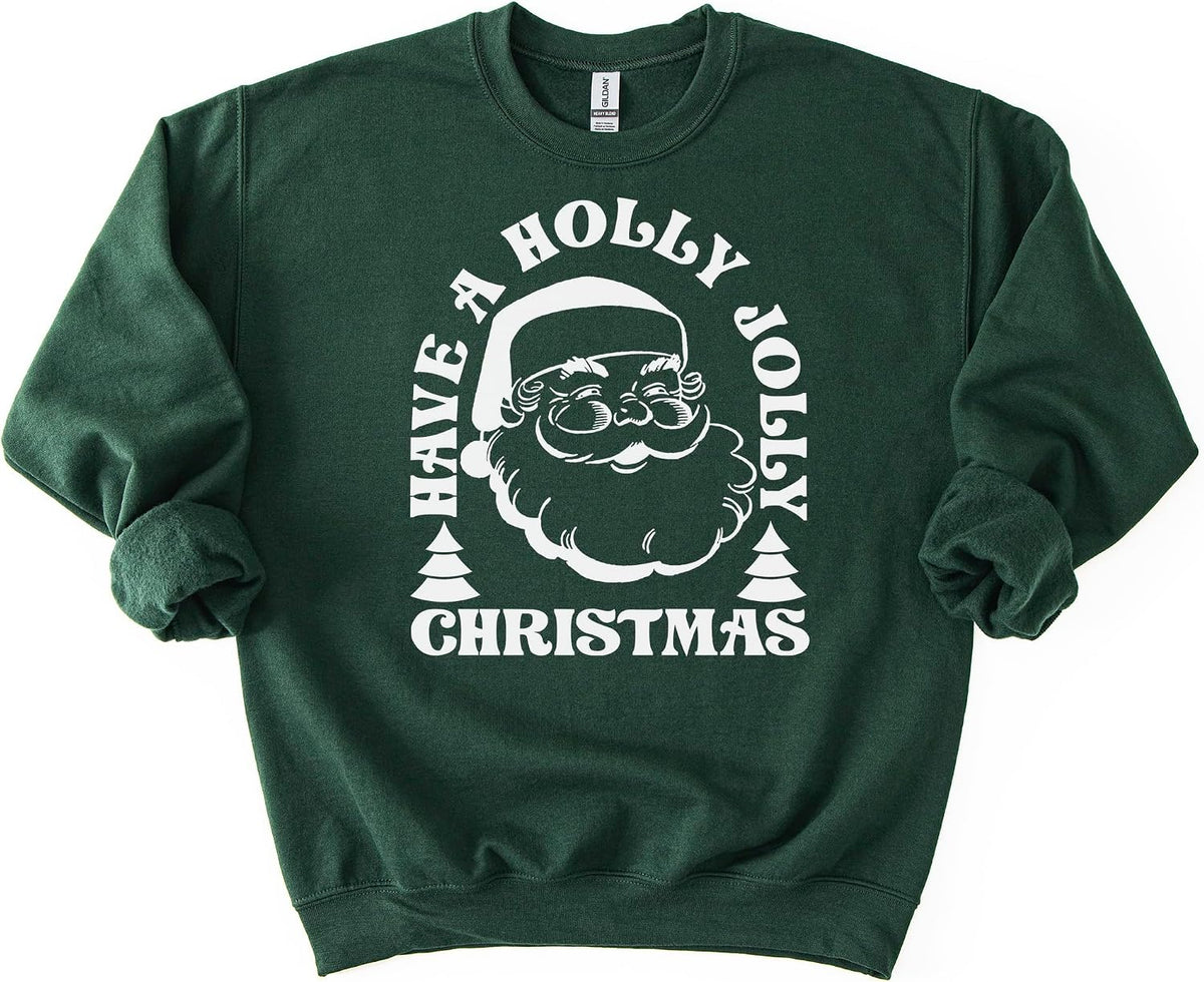 Vintage Santa Christmas Sweatshirt | Have a Holly Jolly Christmas Pullover | Retro Festive Holiday Crewneck Multi