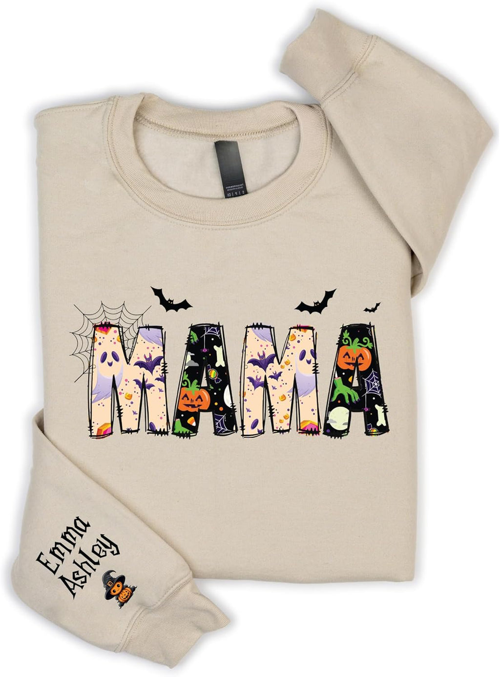 Personalized Mama Halloween Sweatshirt Spooky Season Hoodies for Women Mom Shirt with Kids Names Custom Sweater for Ladies Multicolor