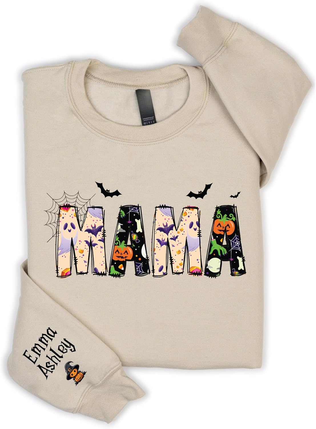Personalized Mama Halloween Sweatshirt Spooky Season Hoodies for Women Mom Shirt with Kids Names Custom Sweater for Ladies Multicolor