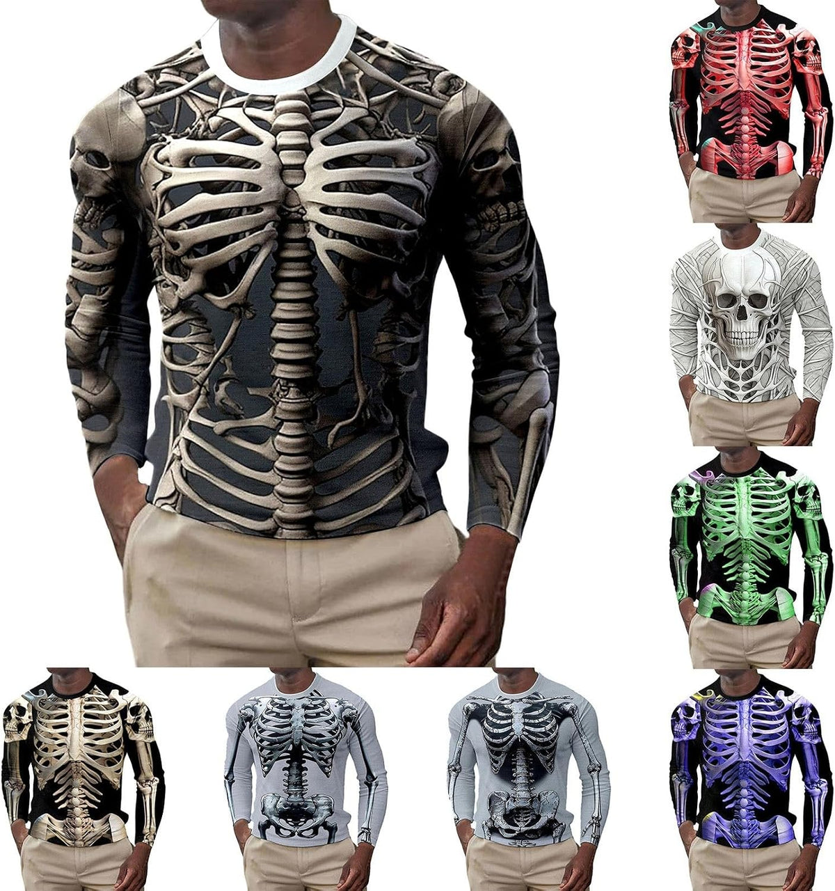 Skeleton Shirt Mens Halloween Costumes Rib Cage Jumbo Print Novelty Costume Unisex T-Shirt Adult Shirts