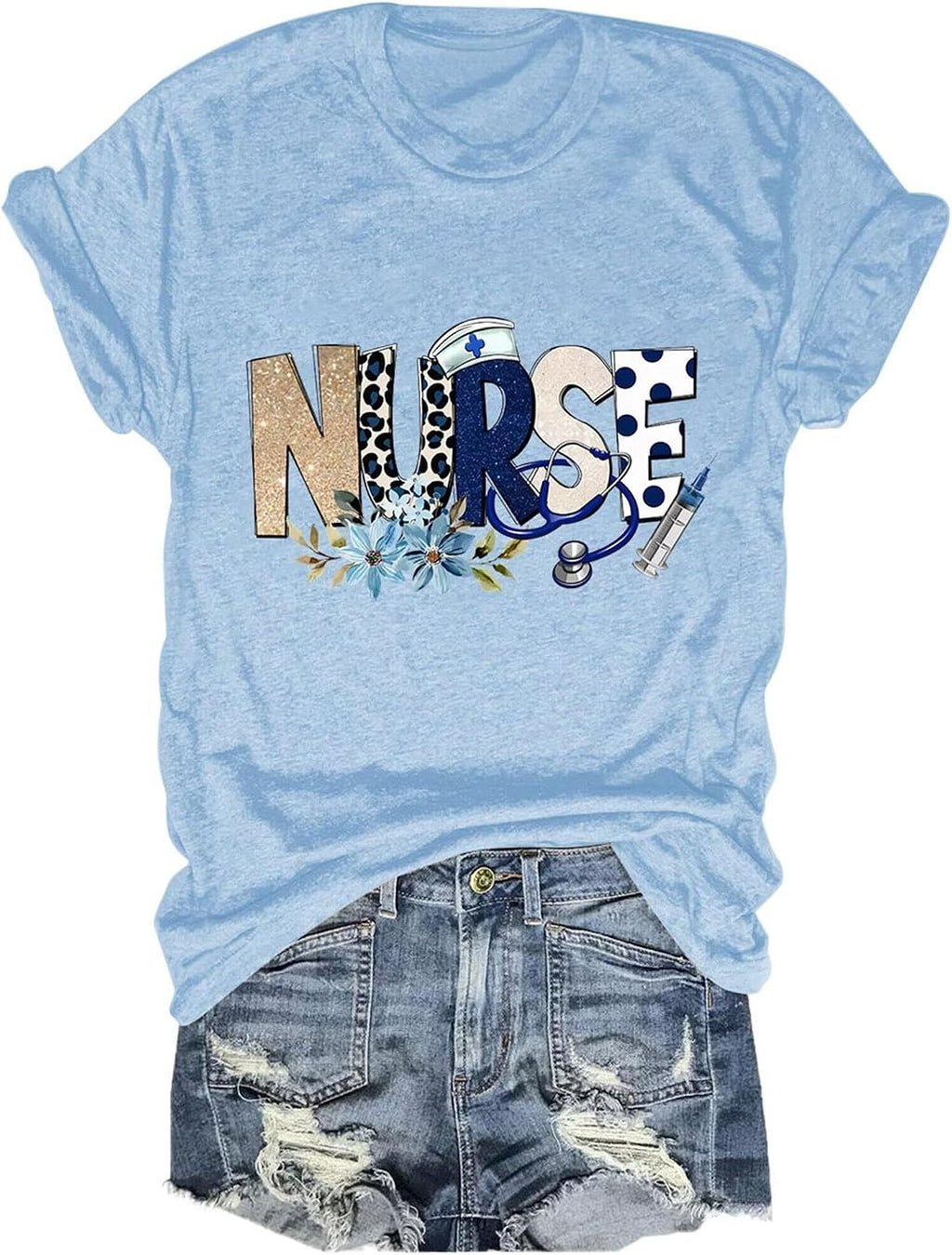 Nurse Shirt Women Nurse School Gift T Shirt Cute Graphic Tees Top Short Sleeve Crewneck Outfit Blouse Cotton
