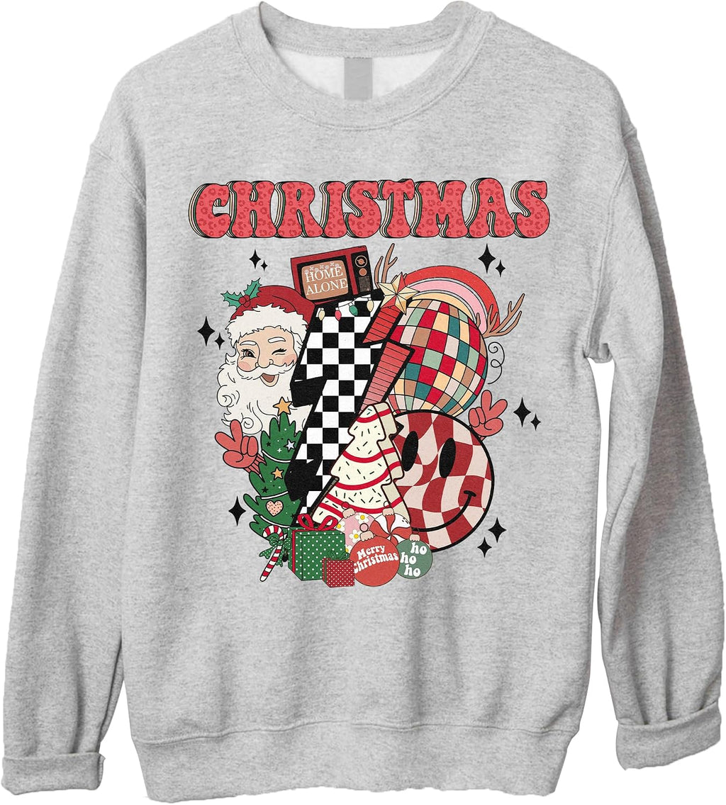Retro Christmas Sweatshirt - Vintage Santa Claus Sweater, Lightning Bolt Holiday Crewneck