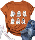 Teacher Halloween Shirt for Women Retro Spooky Ghost T-Shirt Short Sleeve Fall Teacher Tee Tops