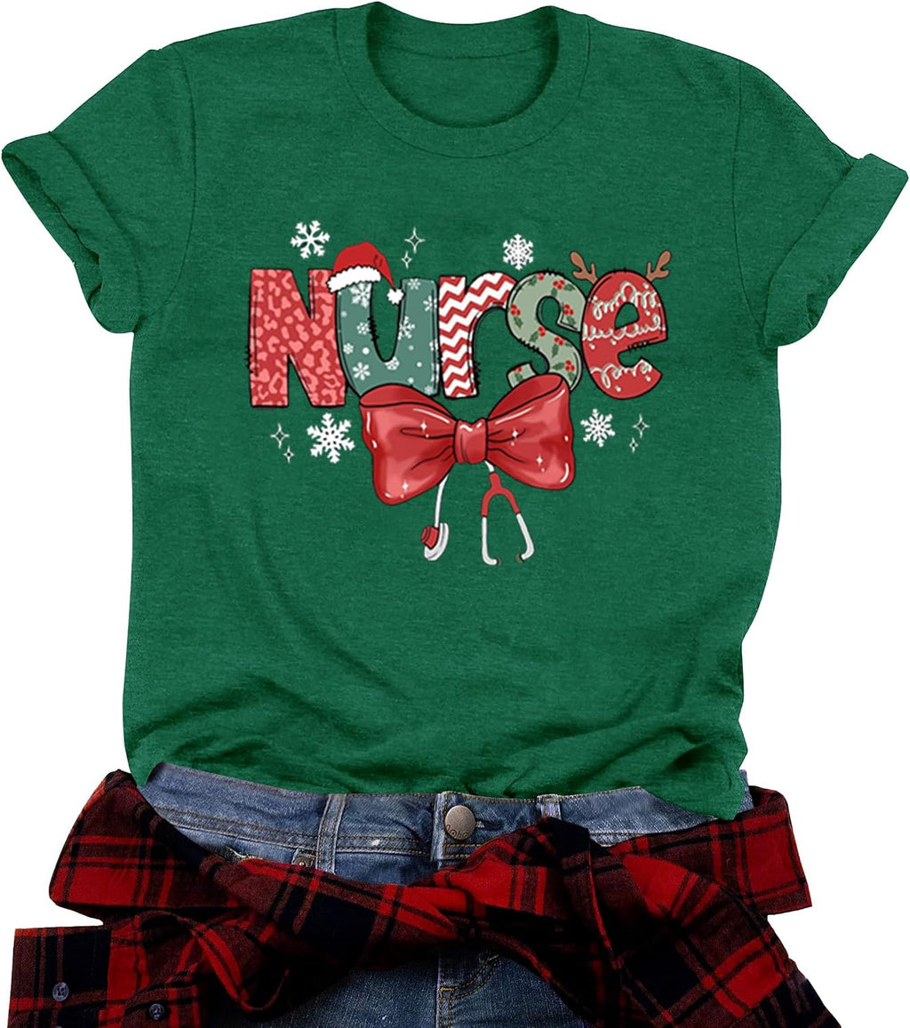 Christmas Shirts for Women Nurse Christmas Tee Shirt Christmas Nurse Vacation Tops