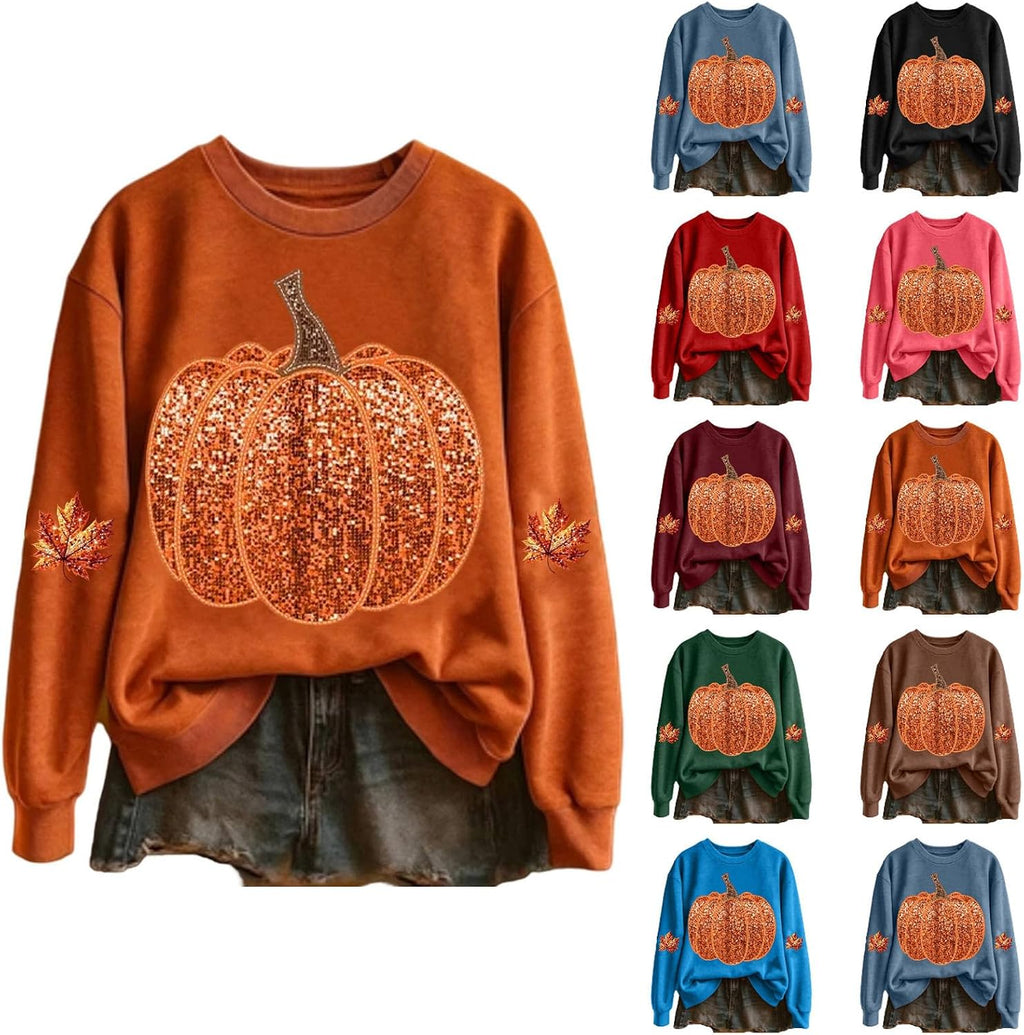 Halloween Sweatshirts For Women Long Sleeve Crew Neck Oversized Halloween Shirt Graphic Fall Pumpkin Pullover Top