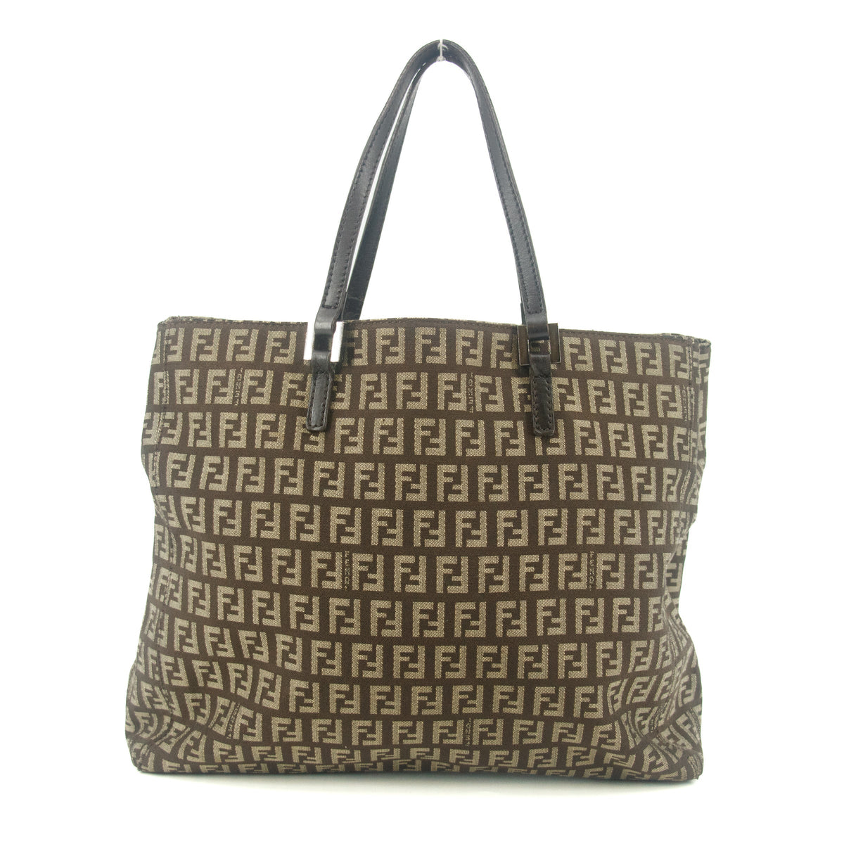 Fendi Tote Zucchino Canvas Leather Brown Beige #9208