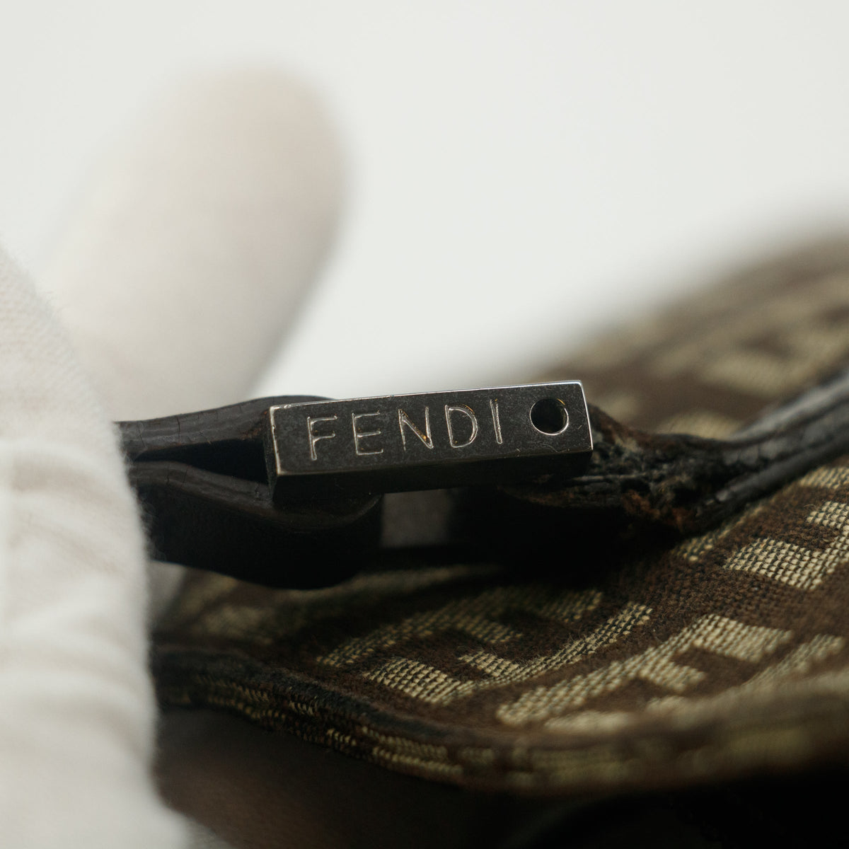 Fendi Tote Zucchino Canvas Leather Brown Beige #9208