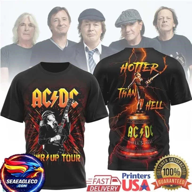 ACDC PWR UP Tour 2024 Hells Bell Angus Young Black Two Sided Shirt Unisex