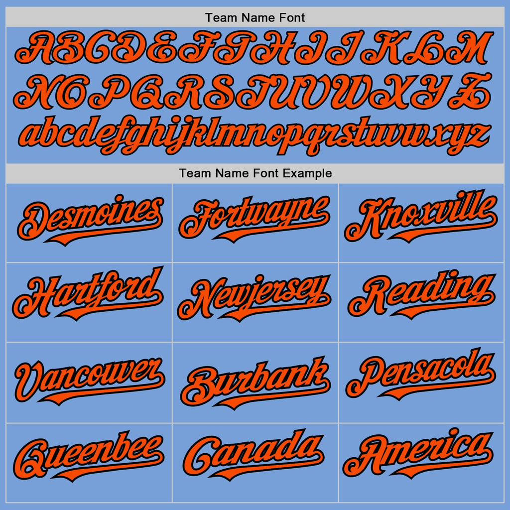 Custom Light Blue Orange-Black 3 Colors Arm Shapes Authentic Baseball Jersey