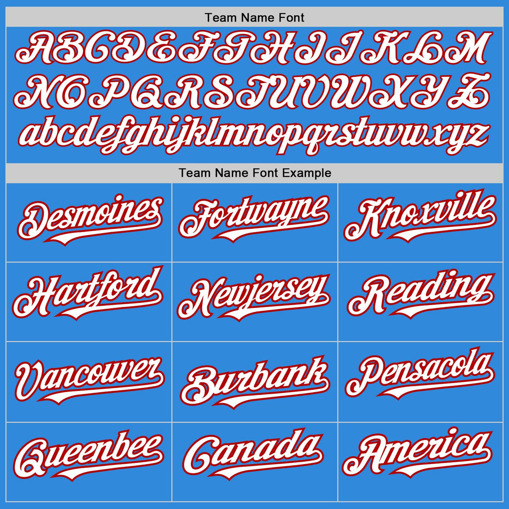 Custom Electric Blue White-Red 3 Colors Arm Shapes Authentic Baseball Jersey