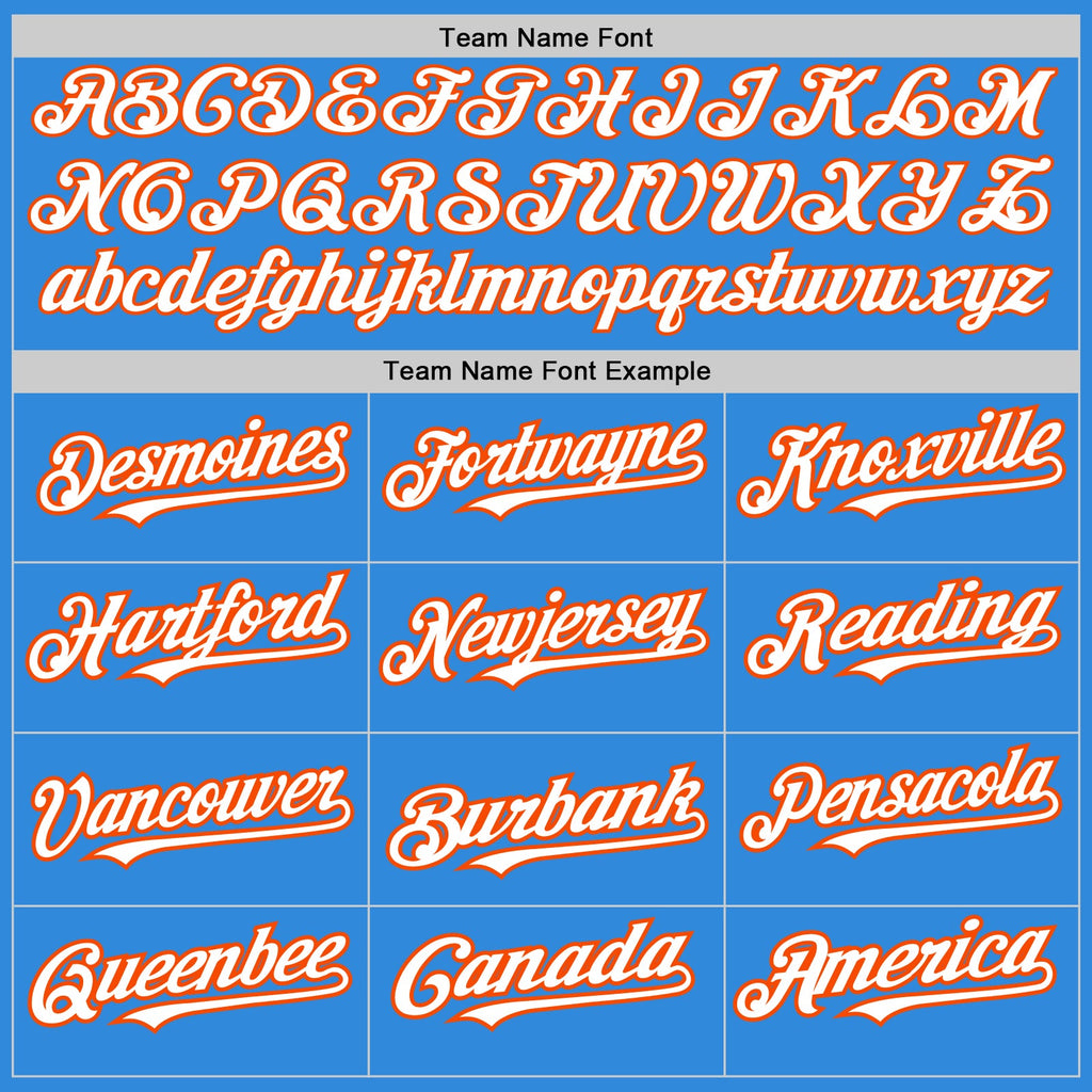 Custom Electric Blue White-Orange 3 Colors Arm Shapes Authentic Baseball Jersey