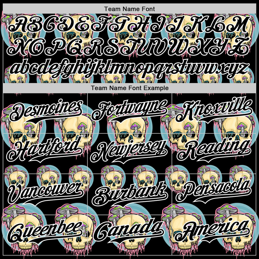 Custom Black White 3D Illymakes Drippy Mushroom Skulls Authentic Baseball Jersey