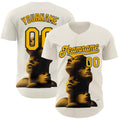 Custom Cream Gold-Black 3D Marcel Caram Composition With Head Authentic Baseball Jersey