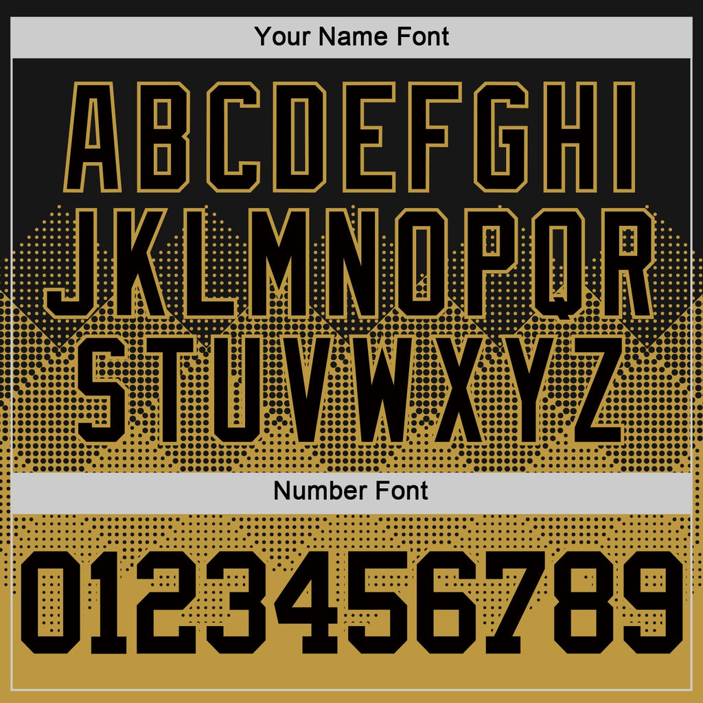 Custom Black Old Gold Gradient Square Shapes Round Neck Sublimation Basketball Suit Jersey