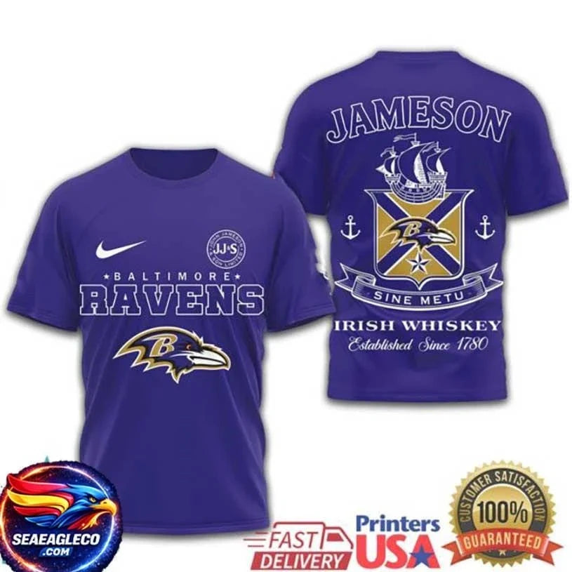 Baltimore Ravens x Jameson Irish Whiskey “Sine Metu” Logo Two Sided Shirt Unisex