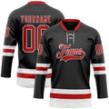 Custom Black Red-White Hockey Lace Neck Jersey