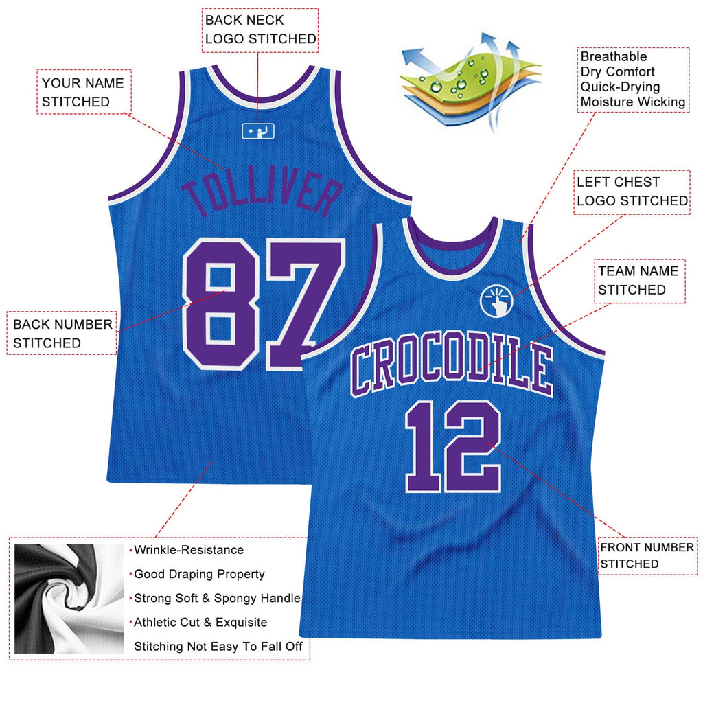 Custom Blue Purple-White Authentic Throwback Basketball Jersey