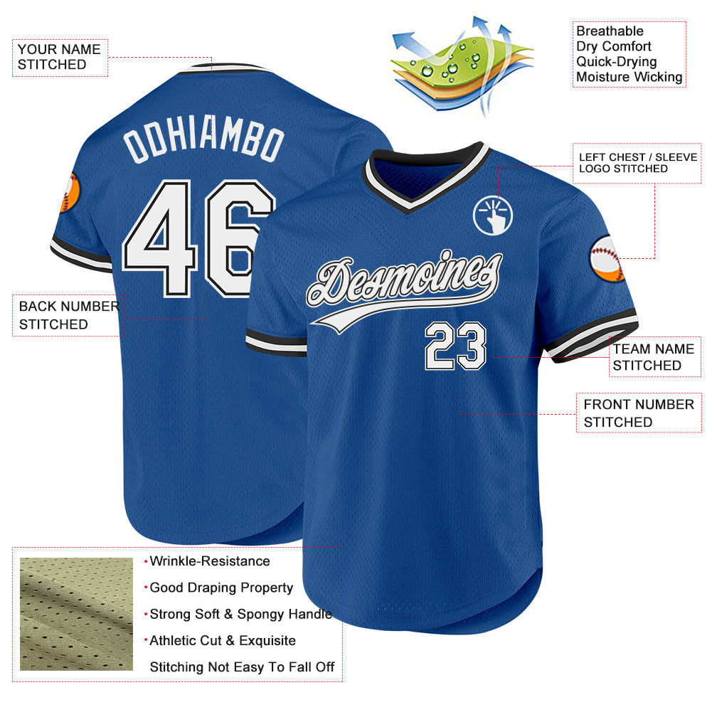 Custom Blue White-Black Authentic Throwback Baseball Jersey