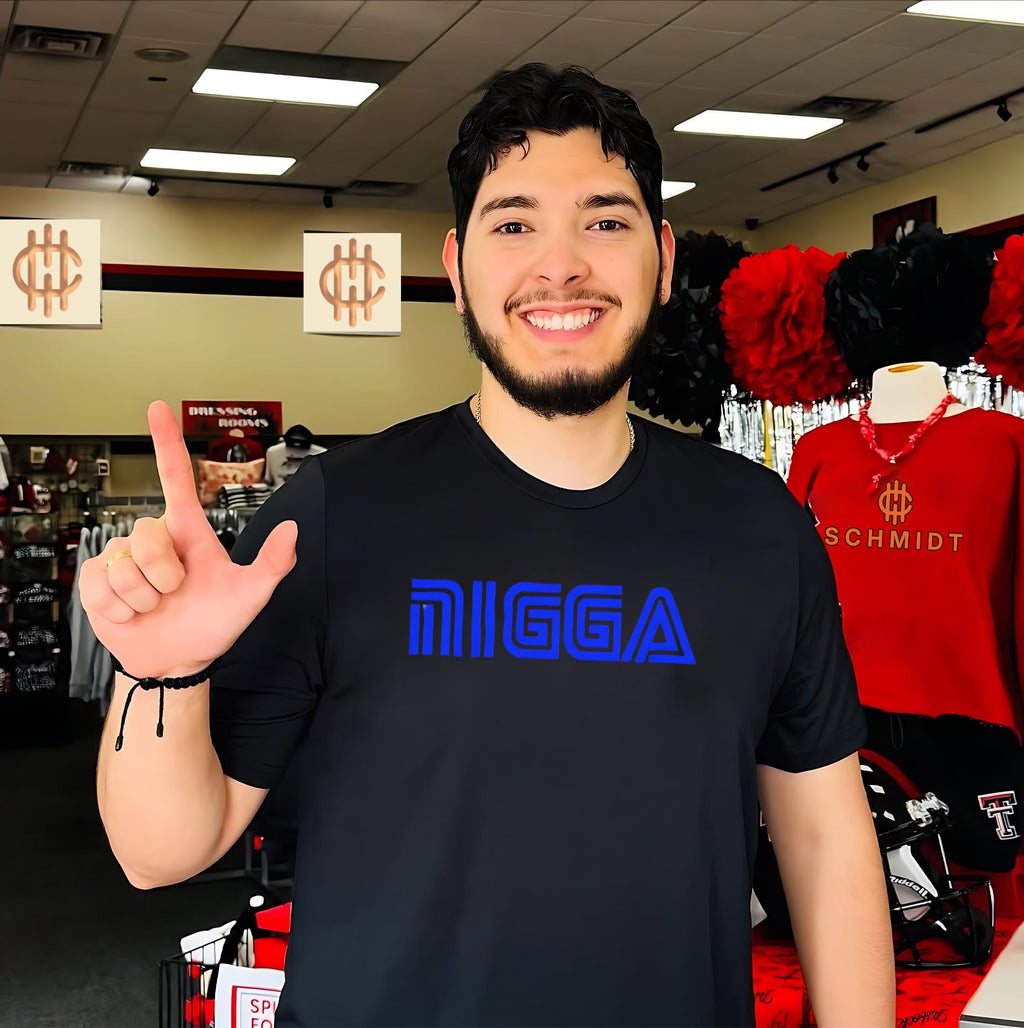 Bold Blue NIGGA Logo shirt