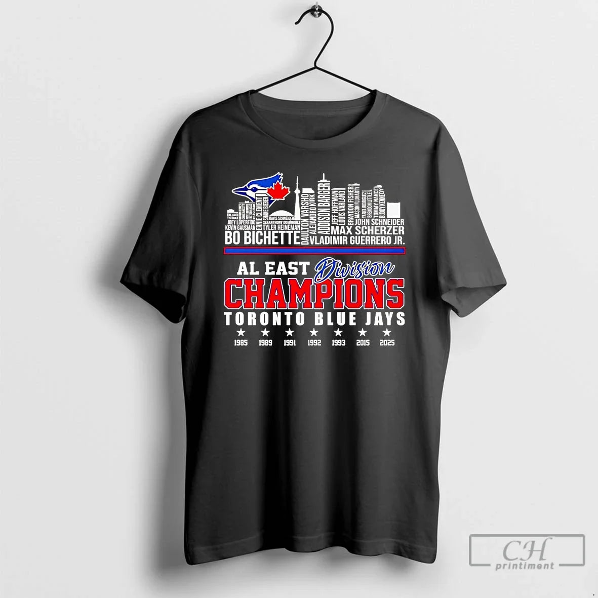 Classic Toronto Blue Jays 2025 Al East Division Champions Players Names Skyline T Shirts