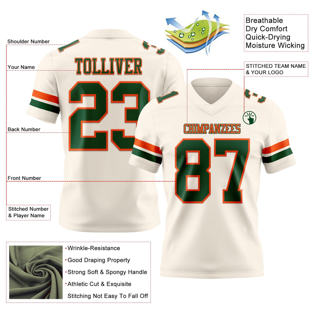 Custom Cream Green-Orange Authentic Football Jersey