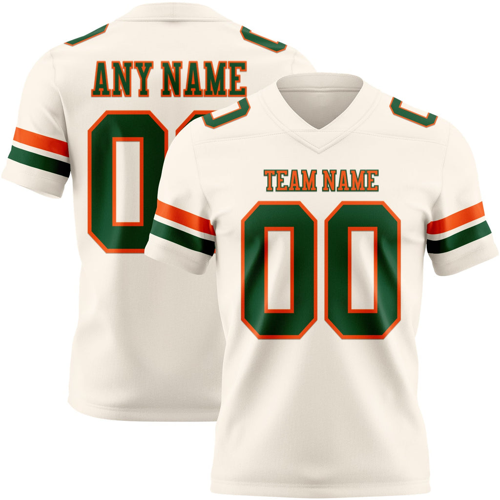 Custom Cream Green-Orange Authentic Football Jersey