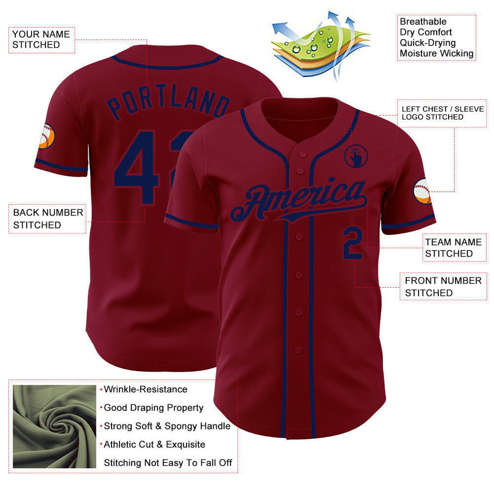 Custom Crimson Navy Authentic Baseball Jersey