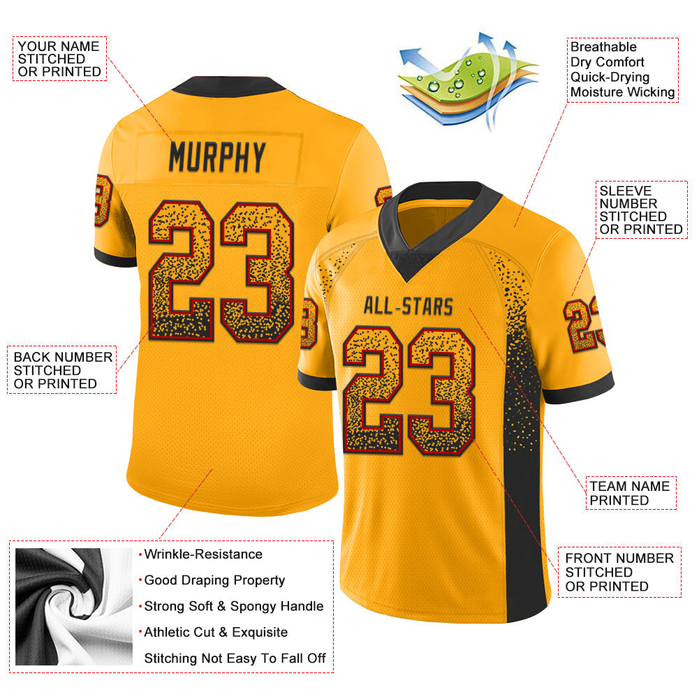 Custom Gold Black-Red Drift Fashion Football Jersey