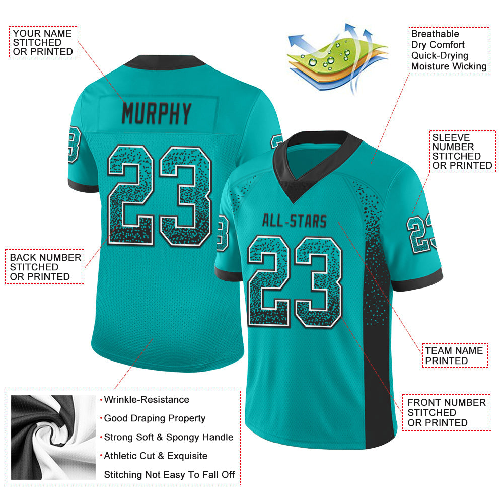 Custom Aqua Black-White Drift Fashion Football Jersey
