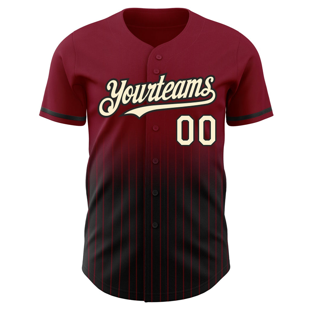 Custom Crimson Pinstripe Cream-Black Authentic Fade Fashion Baseball Jersey