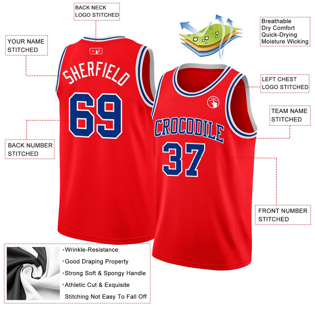 Custom Fire Red Royal-White Authentic Basketball Jersey