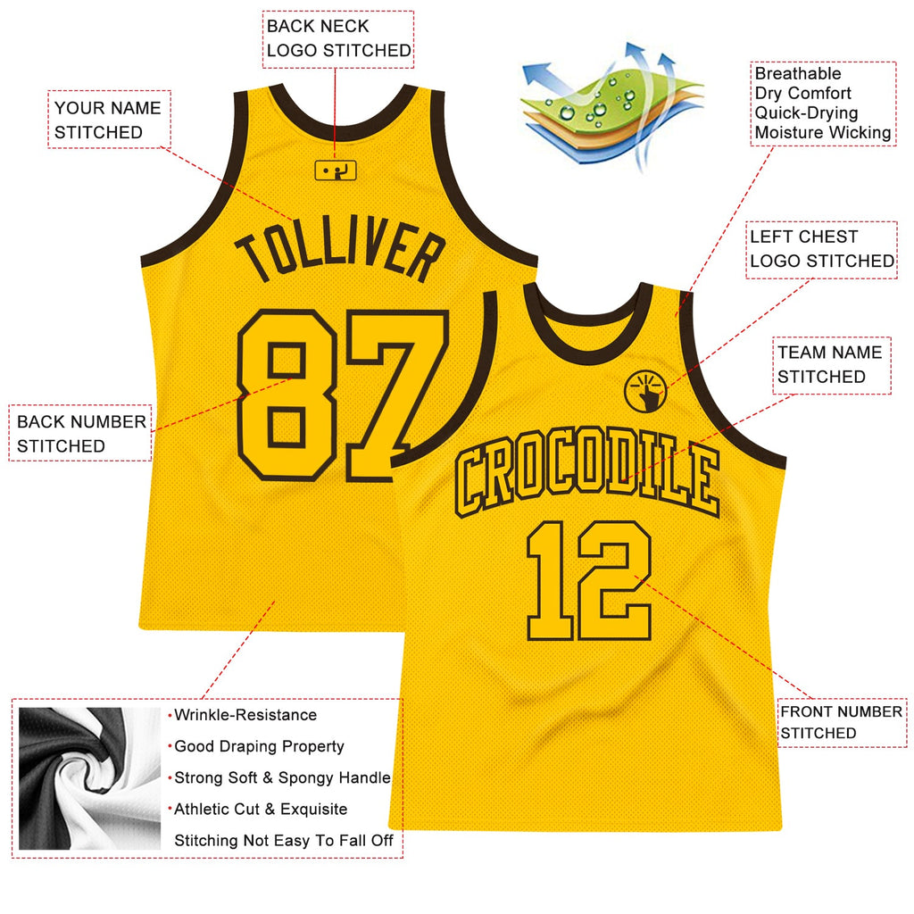 Custom Gold Gold-Brown Authentic Throwback Basketball Jersey